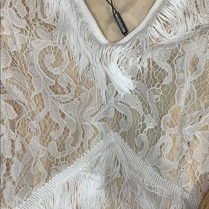 white strappy lace tassel detail bodycon dress